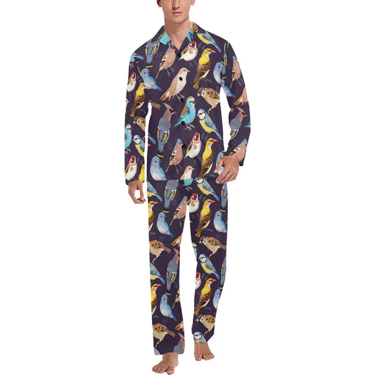 Bird Cute Print Pattern Men's Long Pajama Set