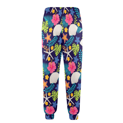Beach Seashell Floral Theme Men's Casual Track Pants
