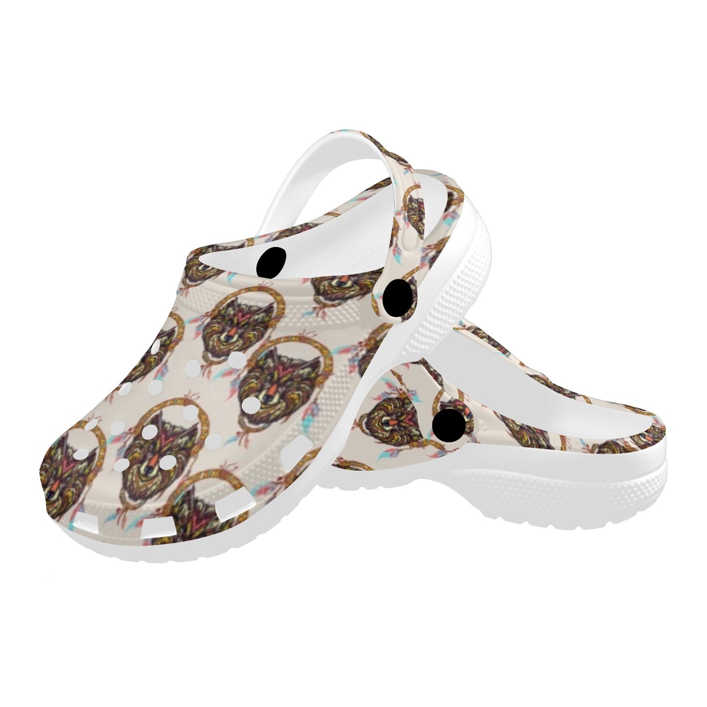 Wolf Tribal Dream Catcher Design Print Unisex Clogs Shoes