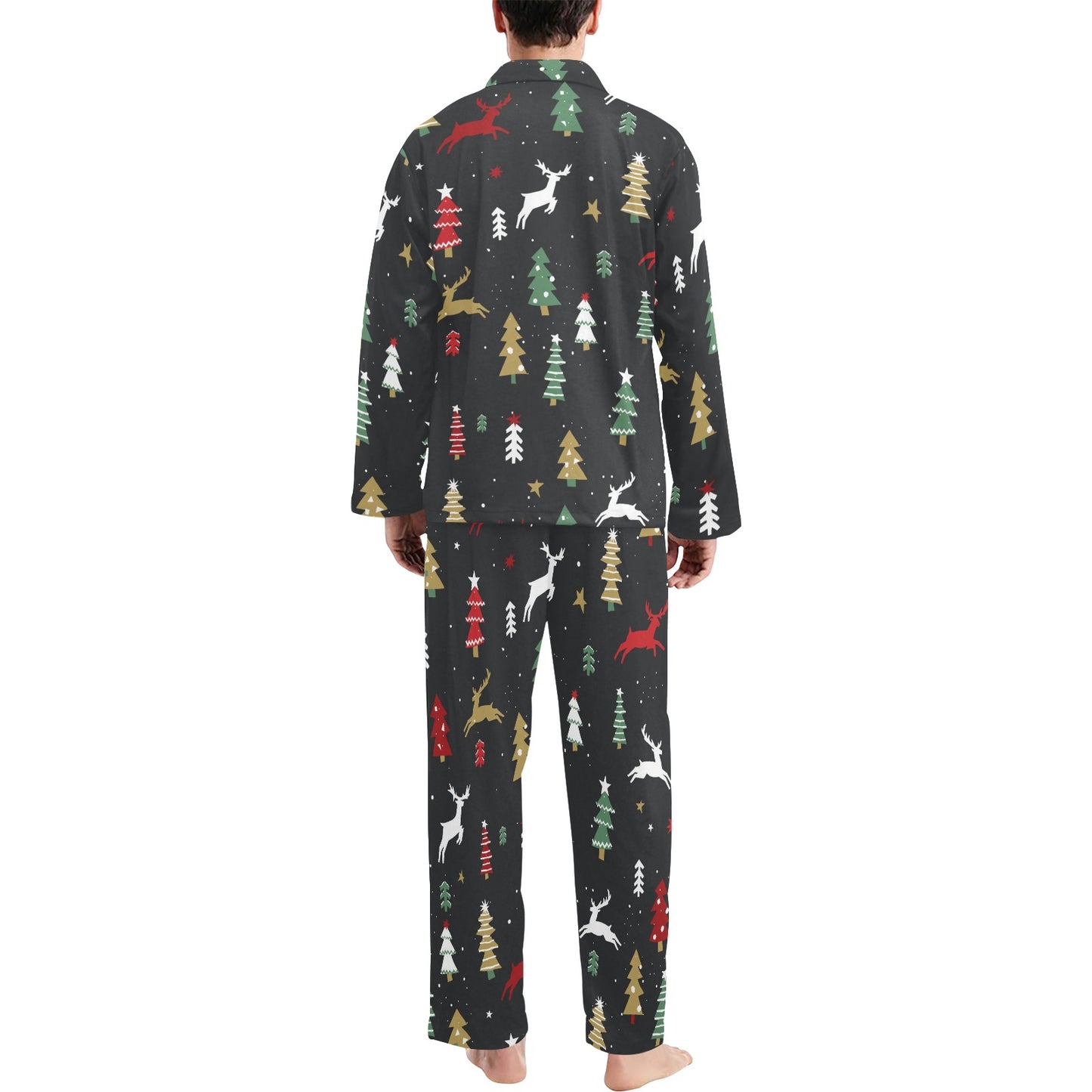Christmas Tree Deer Style Pattern Print Design 03 Men's Long Pajama Set
