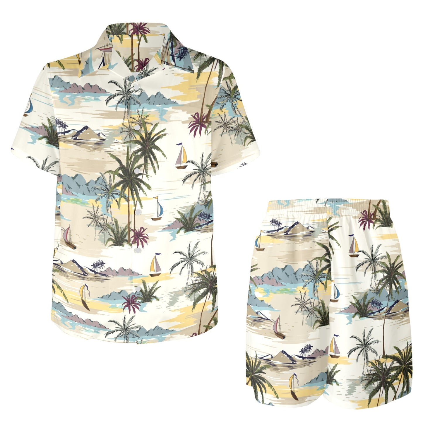 Palm Tree Beach Print Tapestry Men's Beach Shirt and Shorts Set