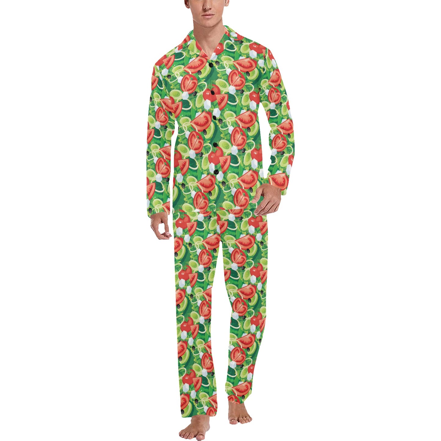 Vegan Salad Themed Design Print Men's Long Pajama Set