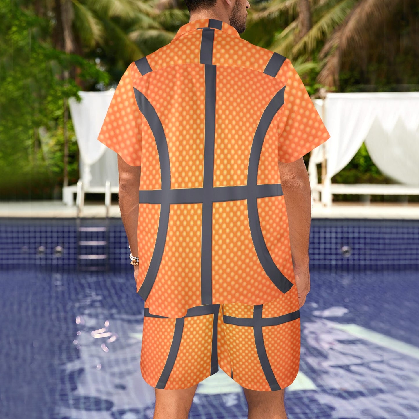 Basketball Texture Print Pattern Men's Beach Shirt and Shorts Set