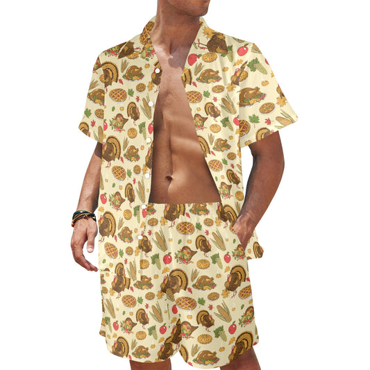 Thanksgiving Print Design LKS302 Men's Beach Shirt and Shorts Set