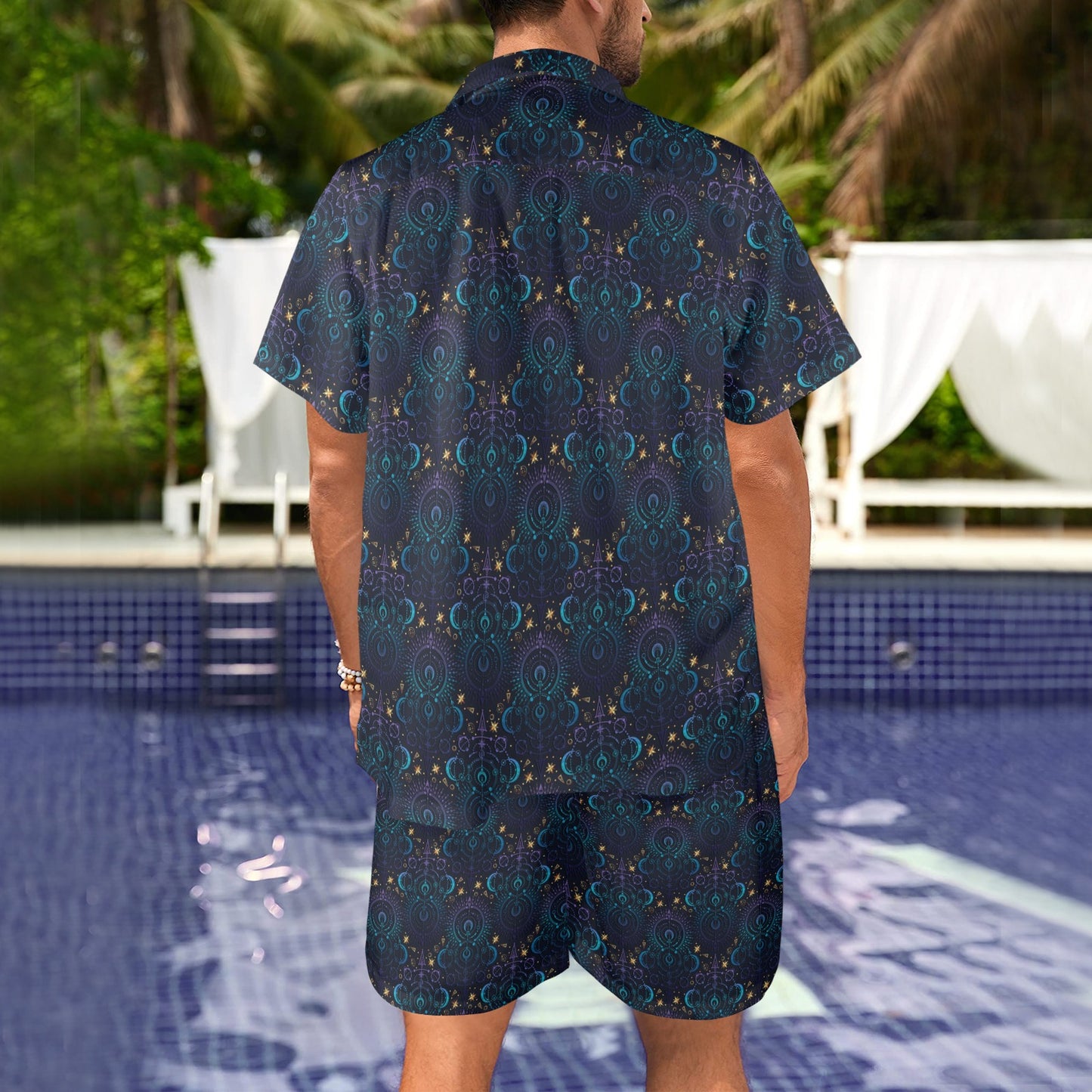 Celestial Pattern Print Design 06 Men's Beach Shirt and Shorts Set