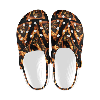 Eye of Horus in Flame Print Unisex Clogs Shoes