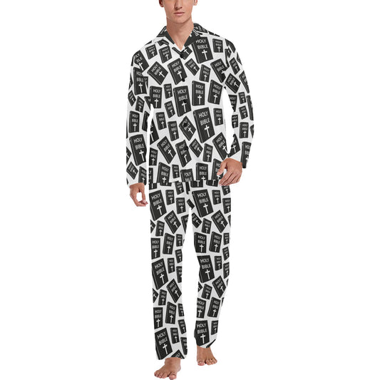 Christian Holy Bible Book Pattern Men's Long Pajama Set