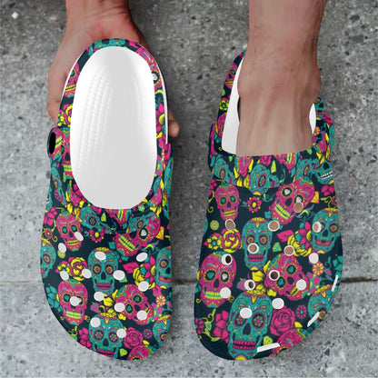Sugar Skull Floral Design Themed Print Unisex Clogs Shoes