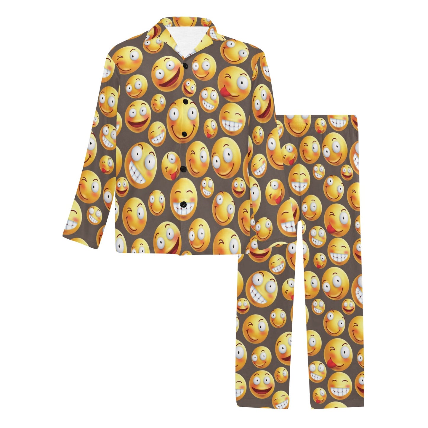 Smiley Face Emoji Print Design LKS303 Men's Long Pajama Set