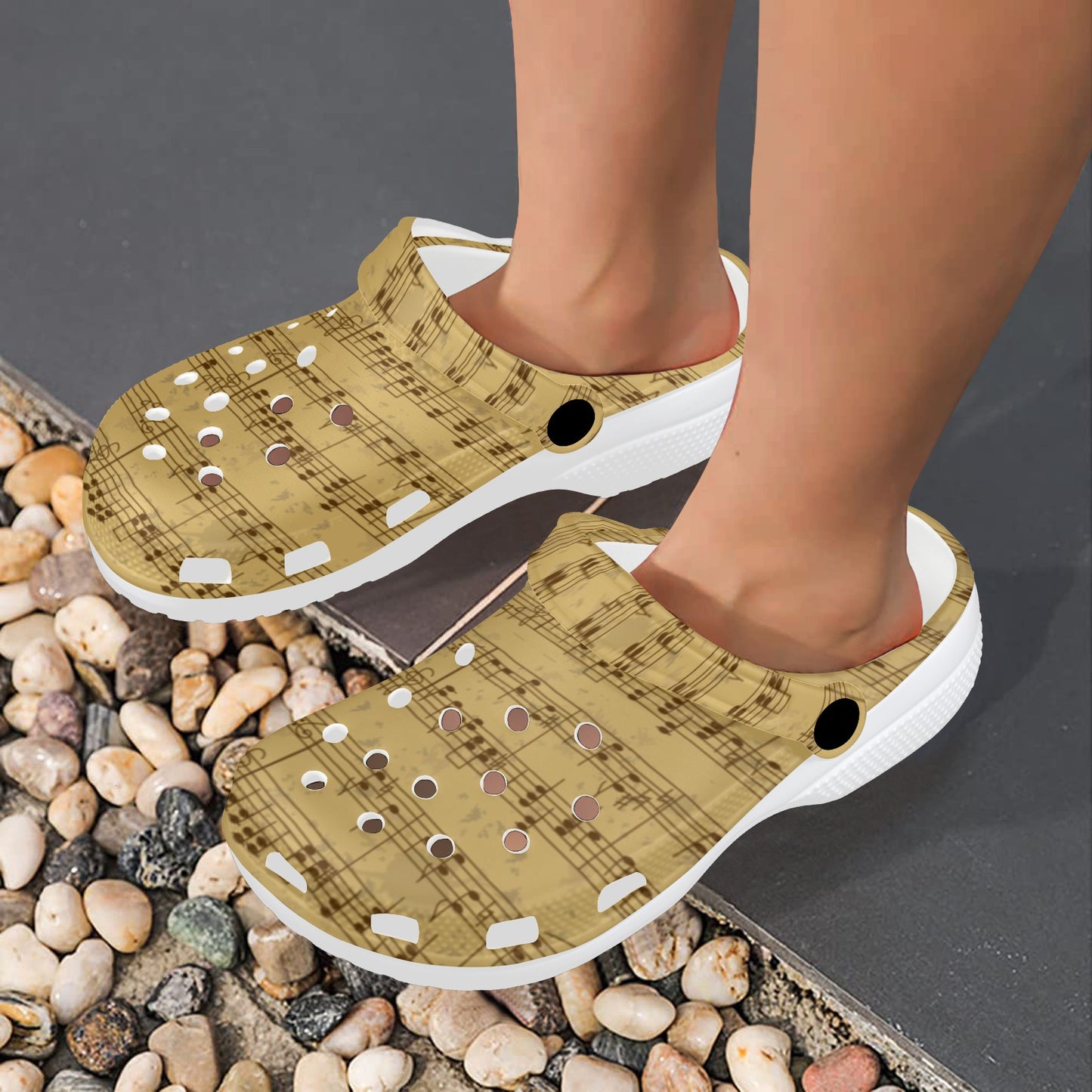 Music Note Vintage Themed Print Unisex Clogs Shoes