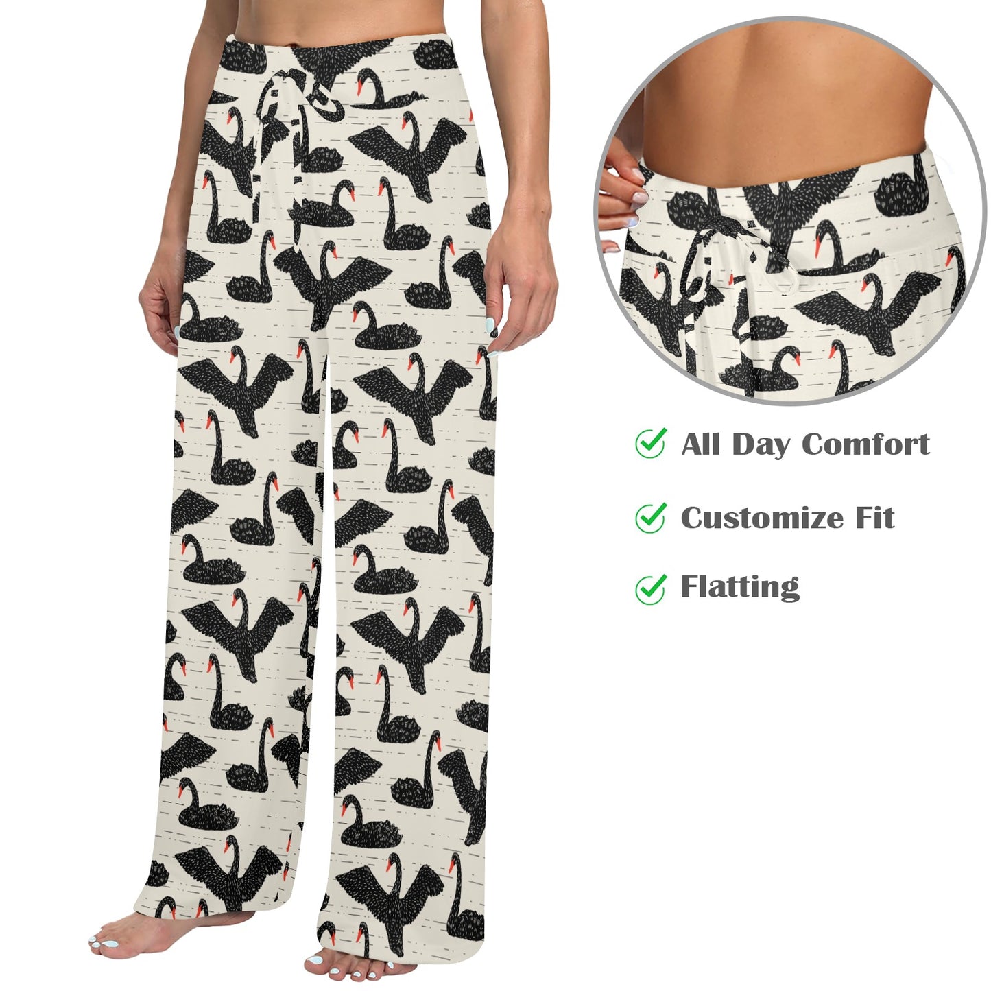 Swan Print Design LKS402 Women's Wide Leg Lounge Pants