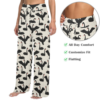 Swan Print Design LKS402 Women's Wide Leg Lounge Pants