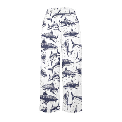 Great White Shark Pattern Print Design 02 Women's Wide Leg Lounge Pants