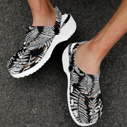 Fern Leave Black White Print Pattern Unisex Clogs Shoes