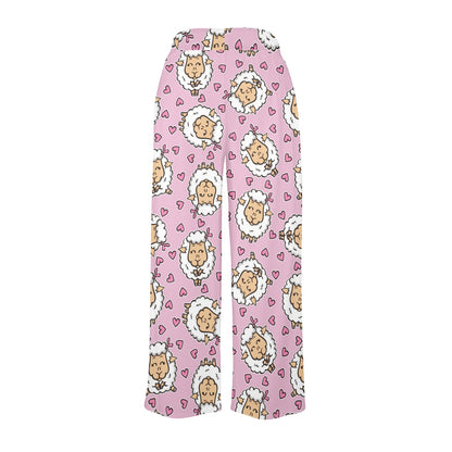 Sheep Cute Pattern Print Design 01 Women's Wide Leg Lounge Pants
