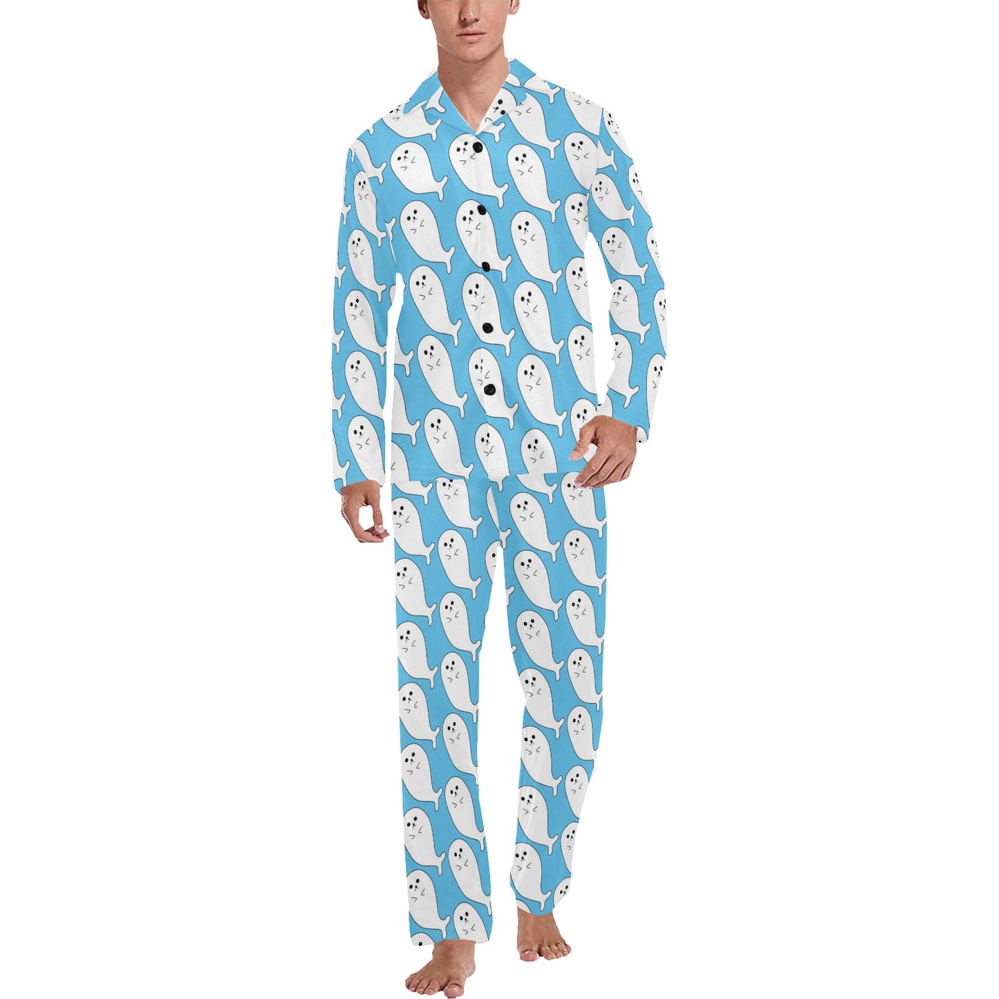 Sea Lion Print Design LKS402 Men's Long Pajama Set