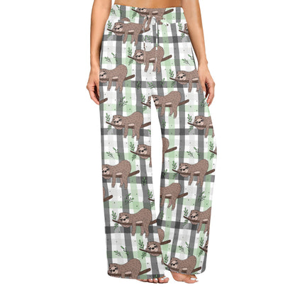 Sloth Print Design LKS301 Women's Wide Leg Lounge Pants
