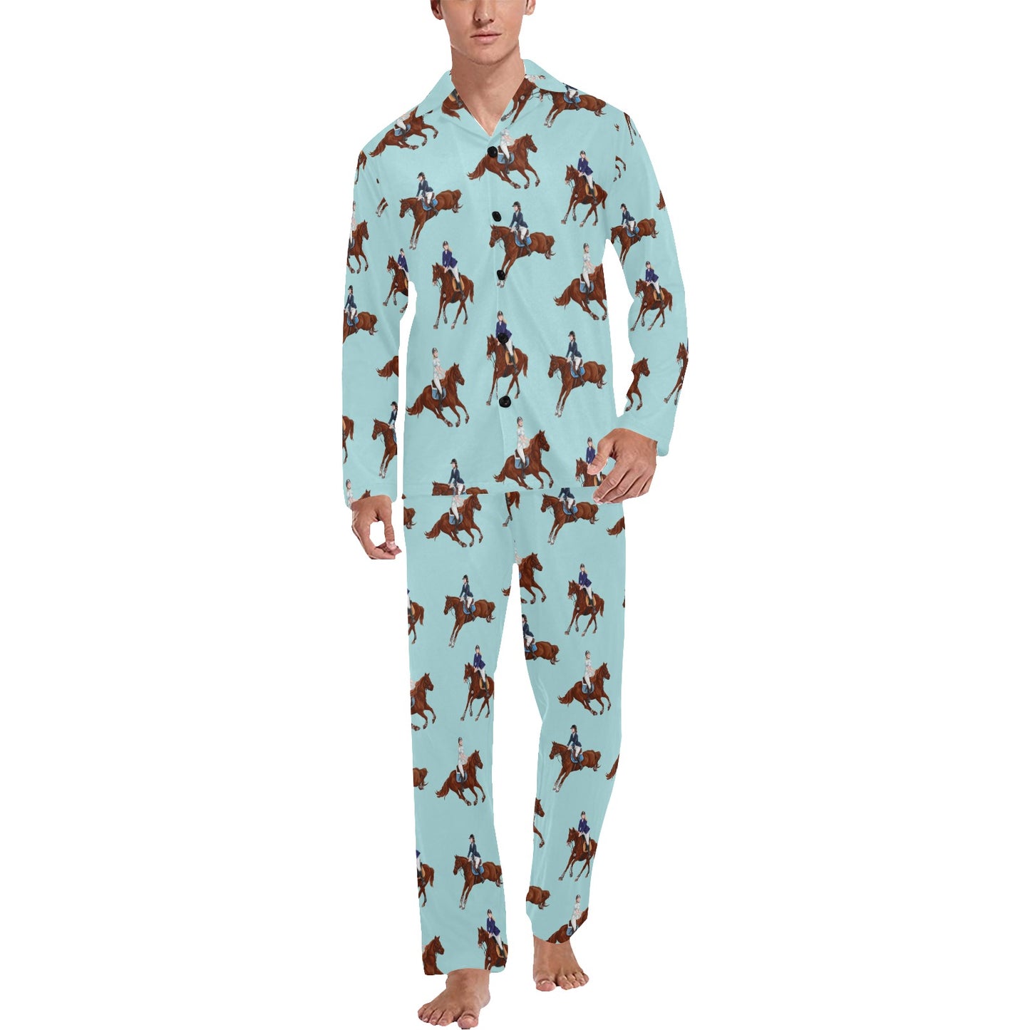Equestrian Horse Riding Men's Long Pajama Set