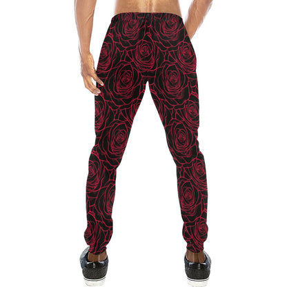 Red Rose Design Print Men's Sweatpants