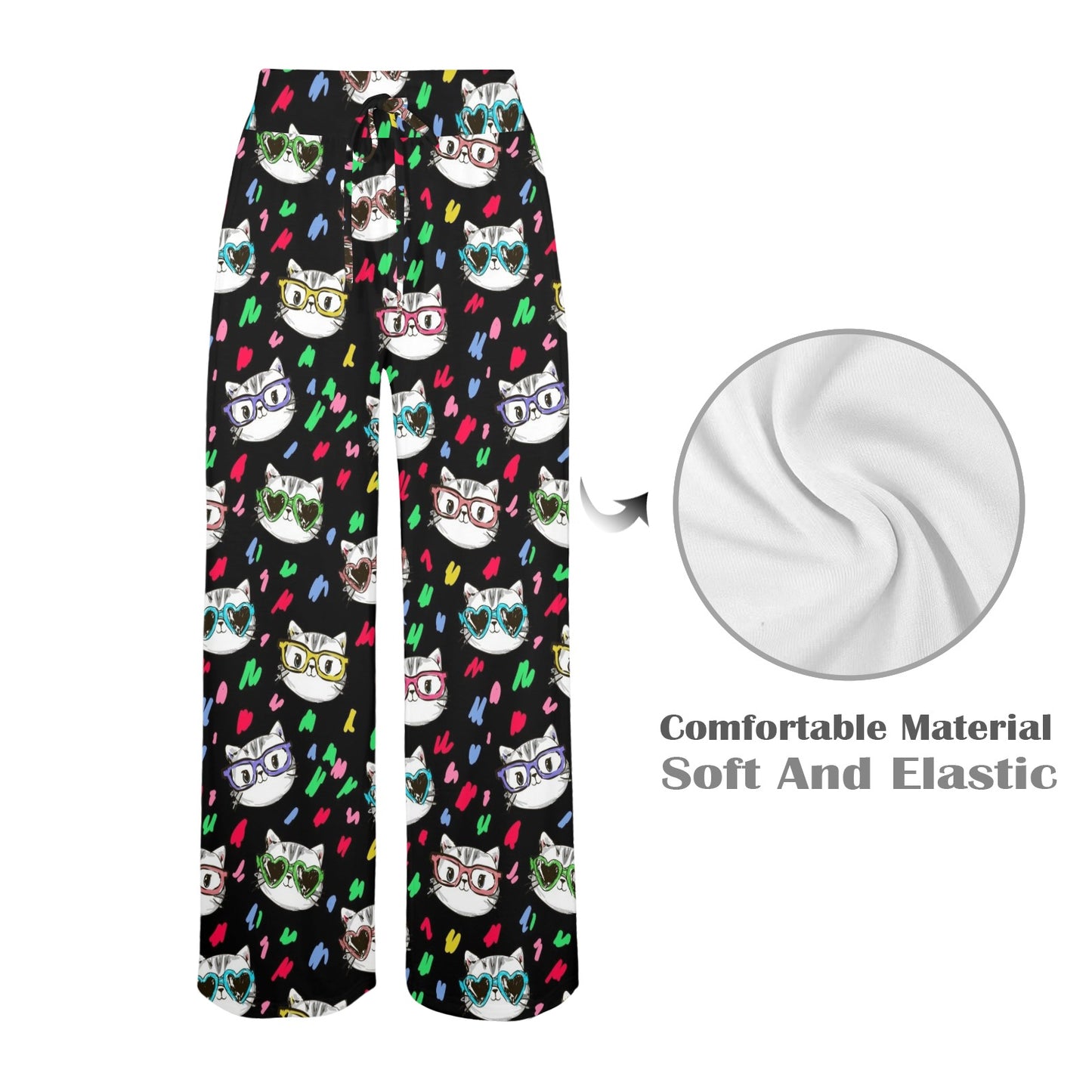 Kitten Design Print Pattern JJ0362 Women's Wide Leg Lounge Pants