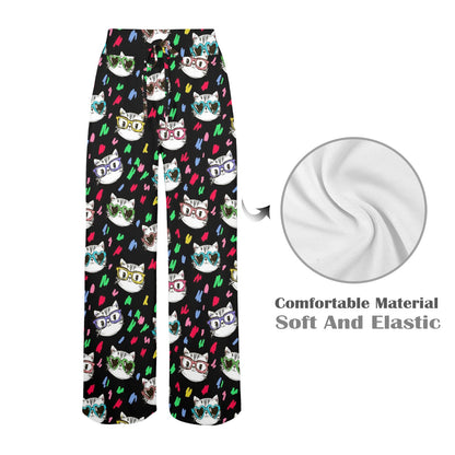 Kitten Design Print Pattern JJ0362 Women's Wide Leg Lounge Pants