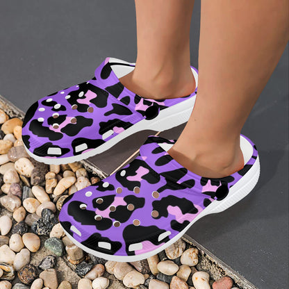 Cheetah Purple Neon Print Pattern Unisex Clogs Shoes