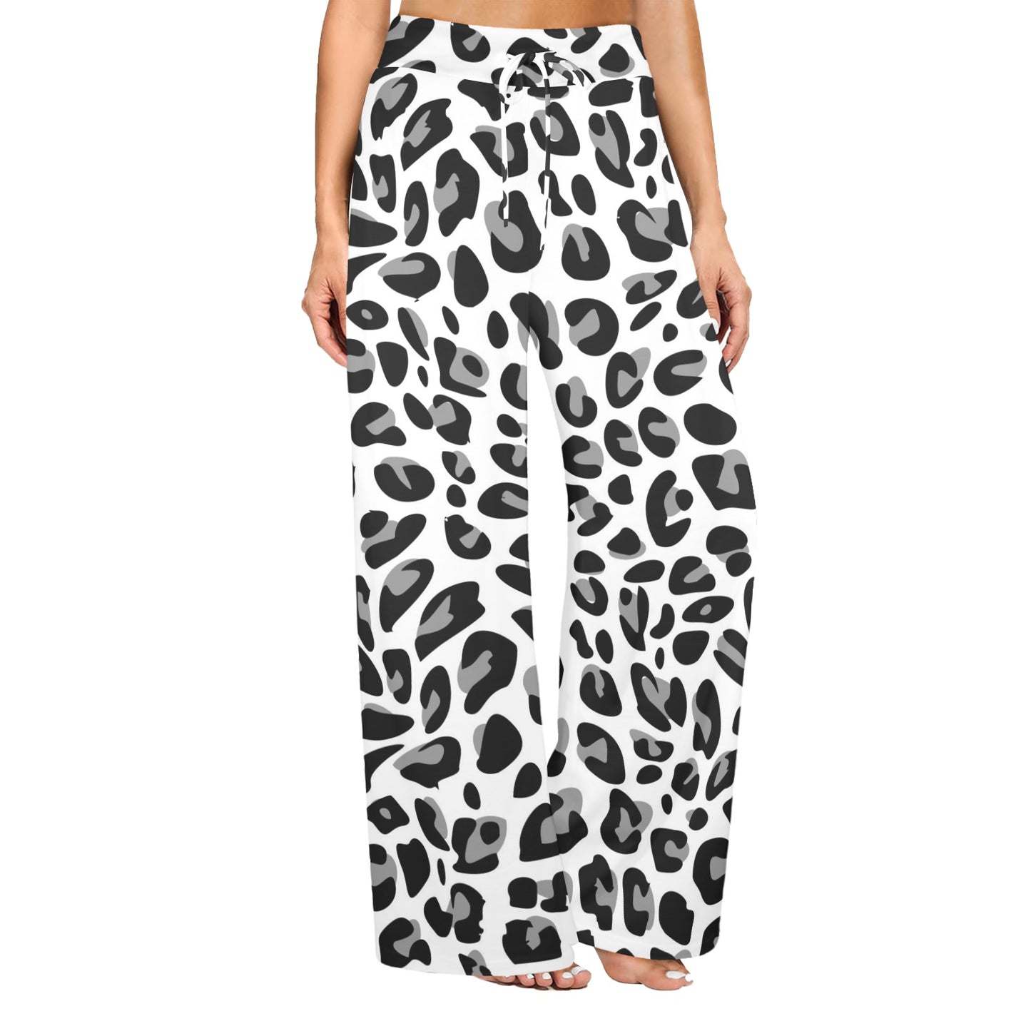 Snow Leopard Skin Print Women's Wide Leg Lounge Pants