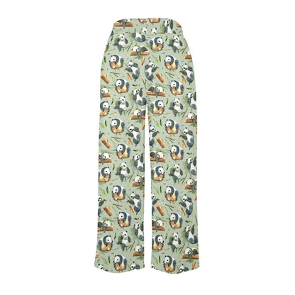 Panda Bear Design Bamboo Print Women's Wide Leg Lounge Pants