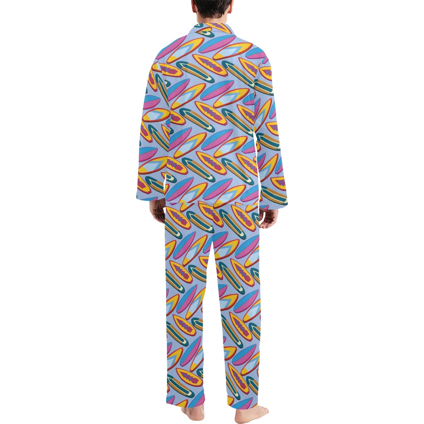 Surfboard Pattern Print Design LKS303 Men's Long Pajama Set