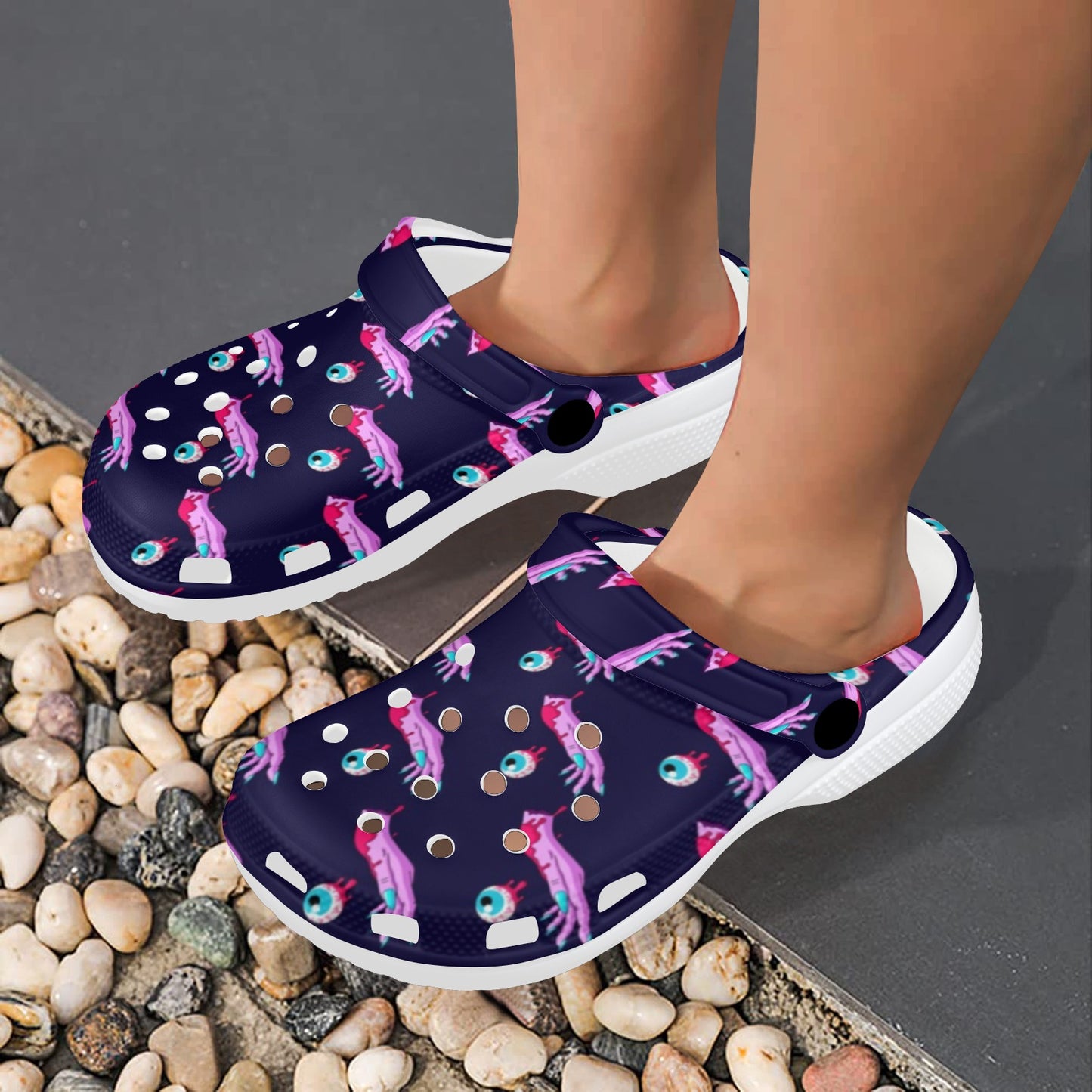 Zombie Pink Hand Design Pattern Print Unisex Clogs Shoes