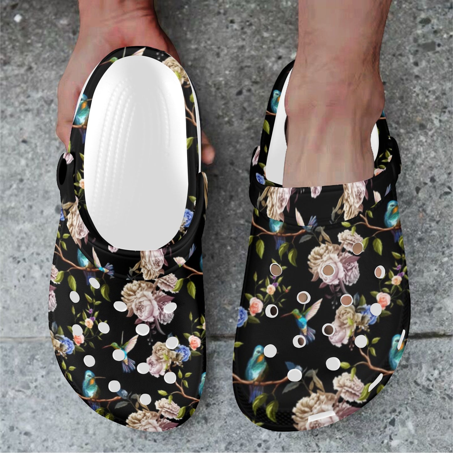 Hummingbird Flower Themed Print Unisex Clogs Shoes