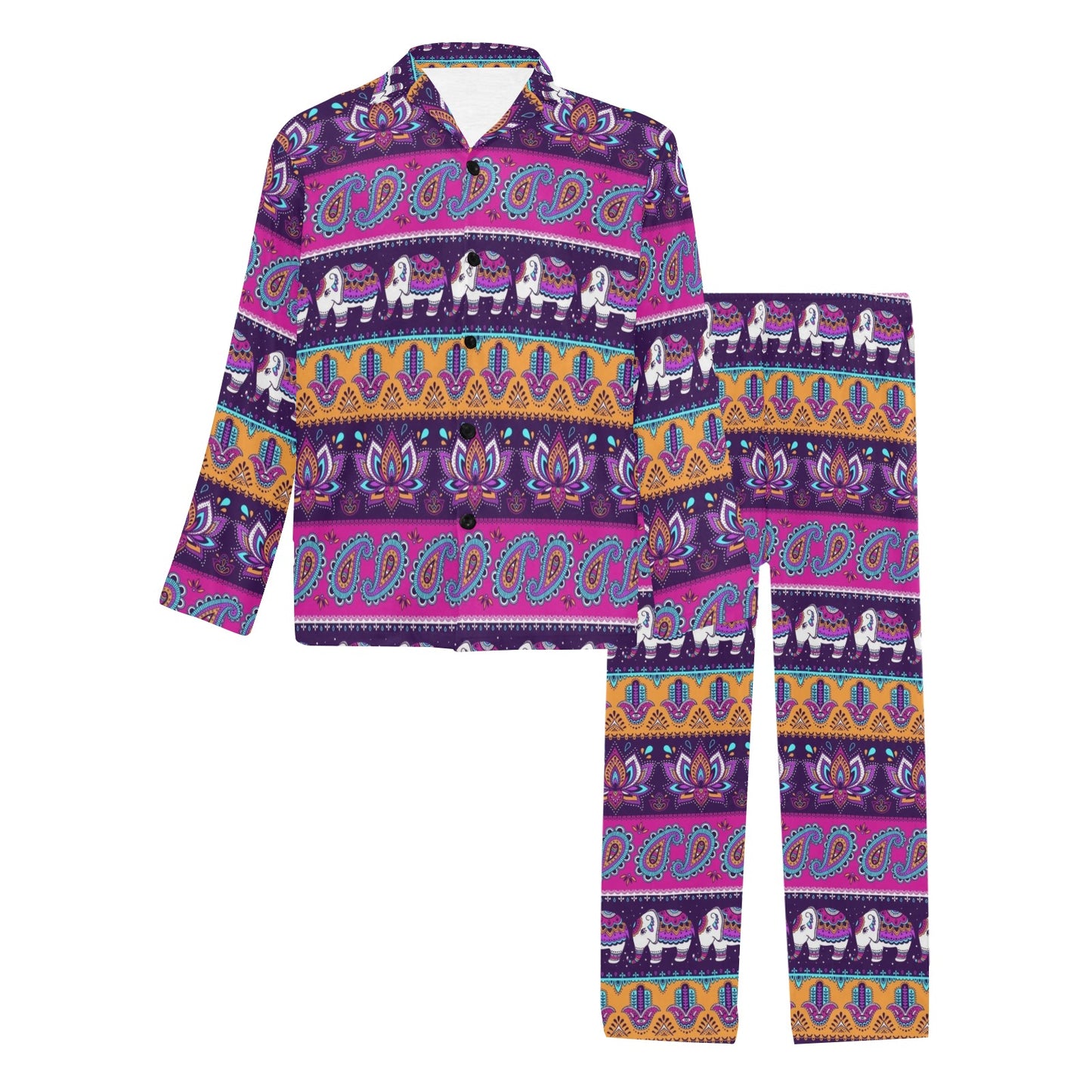Boho Indian Style Pattern Men's Long Pajama Set