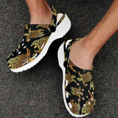 Gold Tribal Turtle Polynesian Themed Unisex Clogs Shoes