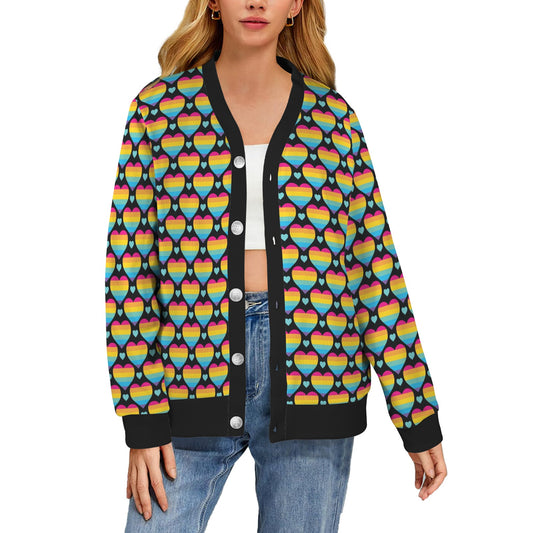 Rainbow Heart Print Pattern Women's Cardigan