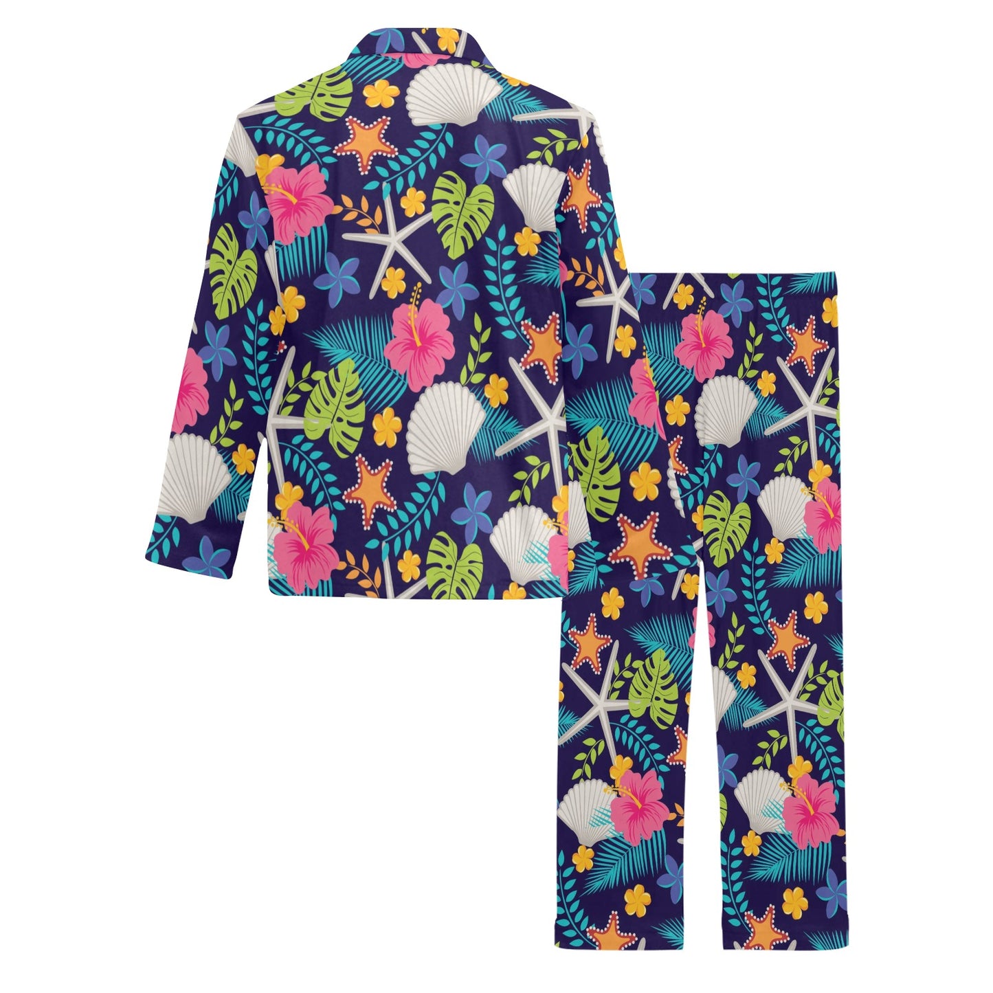 Beach Seashell Floral Theme Men's Long Pajama Set