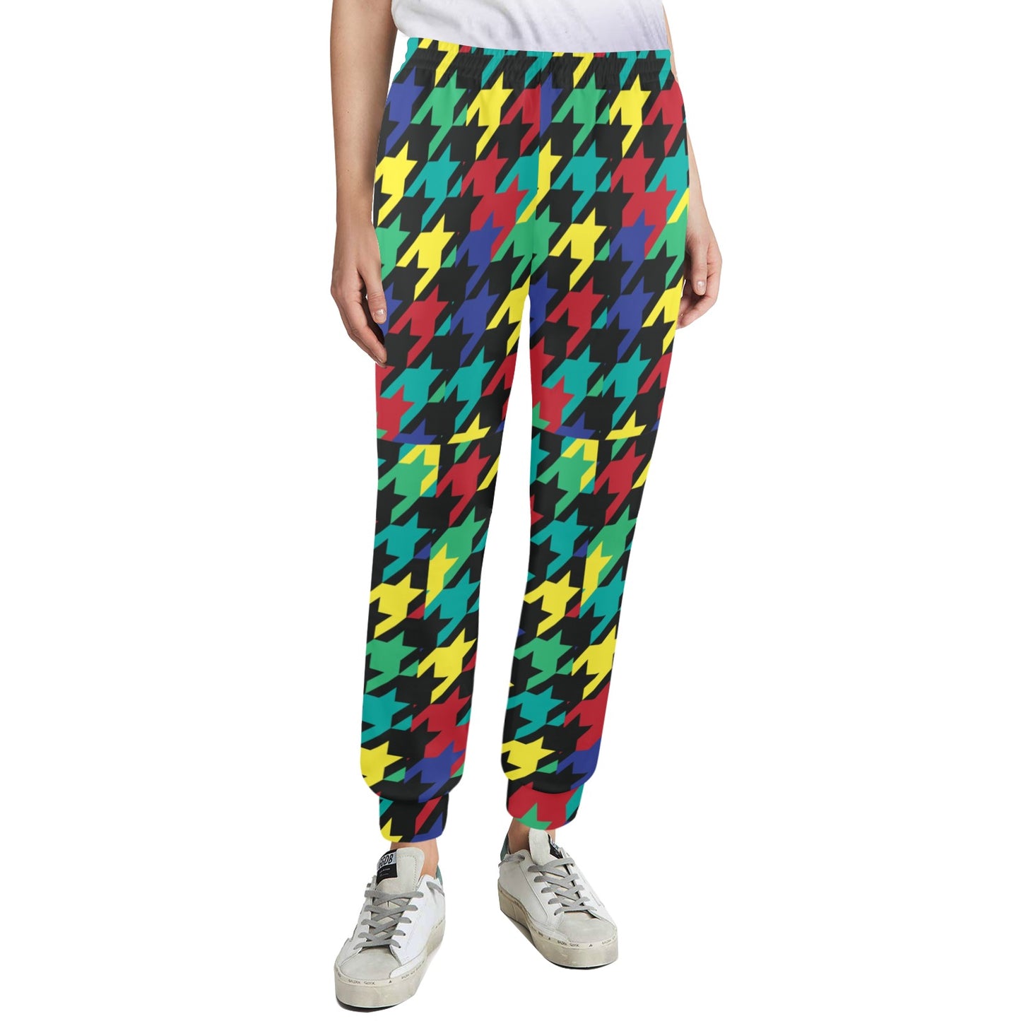 Houndstooth Colorful Pattern Print Design 02 Women's Casual Track Pants