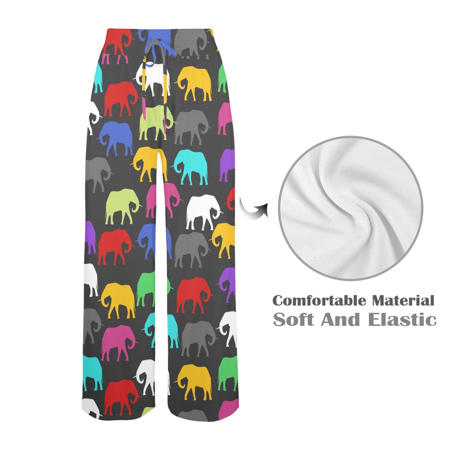 elephant colorful Design Print Pattern JJ0189 Women's Wide Leg Lounge Pants