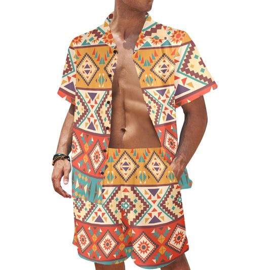 Navajo Pattern Print Design A01 Men's Beach Shirt and Shorts Set