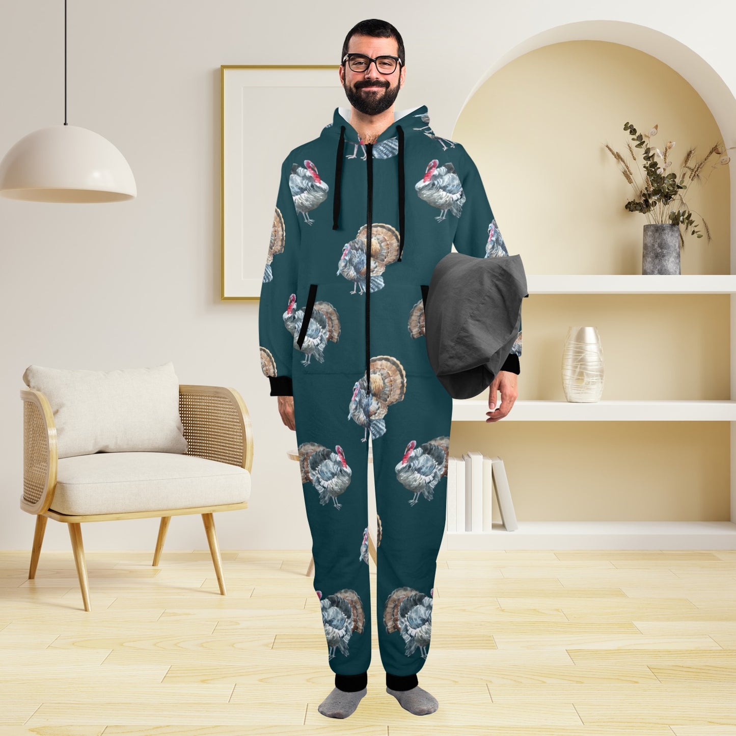 Turkey Pattern Print Design 03 Hooded Fleece Onesie Pajama Jumpsuit