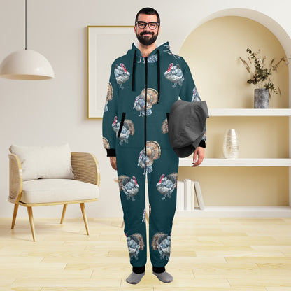 Turkey Pattern Print Design 03 Hooded Fleece Onesie Pajama Jumpsuit