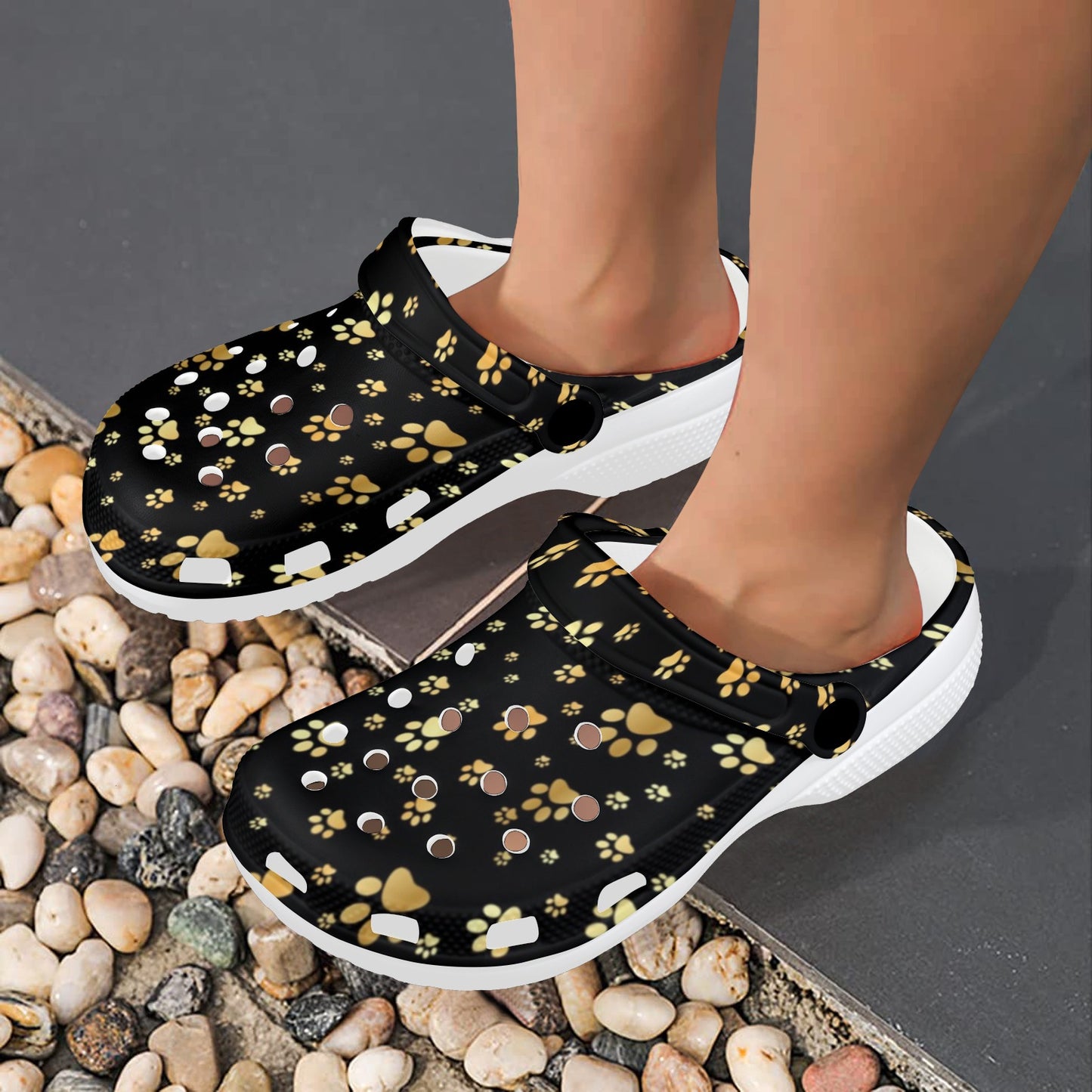 Paw Gold Print Unisex Clogs Shoes