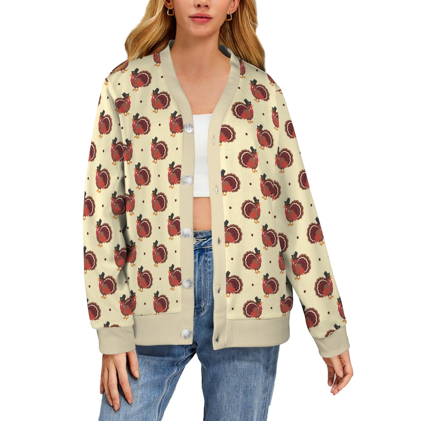 Thanksgiving Print Design LKS3010 Women's Cardigan