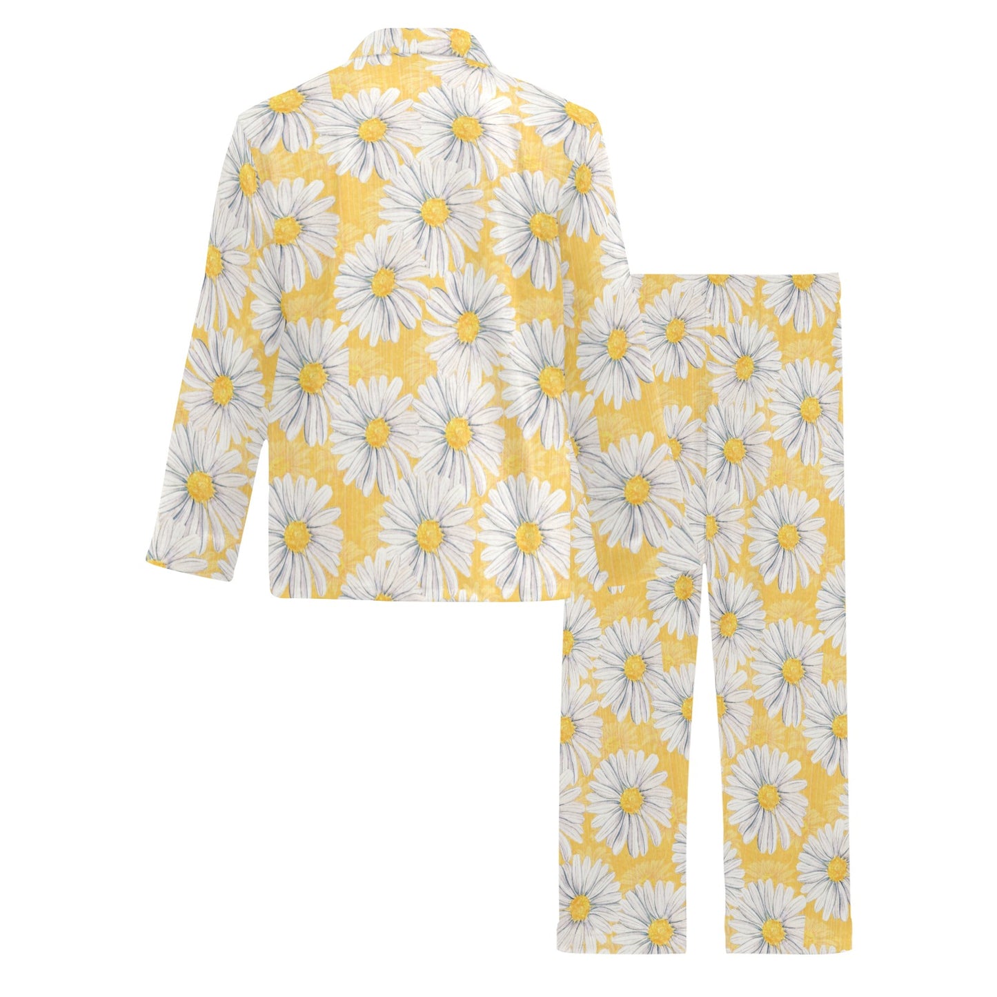 Daisy Yellow Watercolor Print Pattern Men's Long Pajama Set