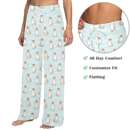 Shiba Inu Print Design LKS3011 Women's Wide Leg Lounge Pants