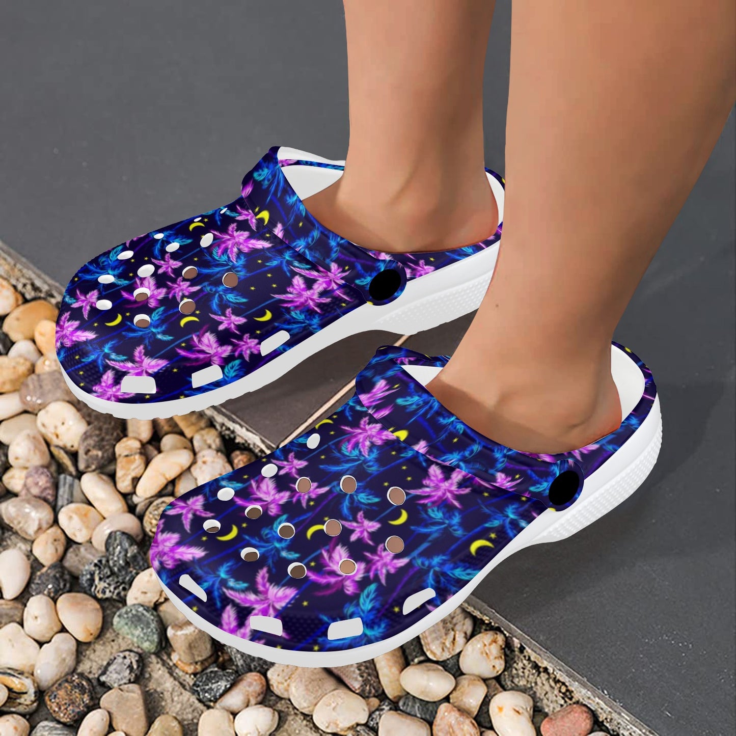 Palm Tree Night Scene Design Print Unisex Clogs Shoes