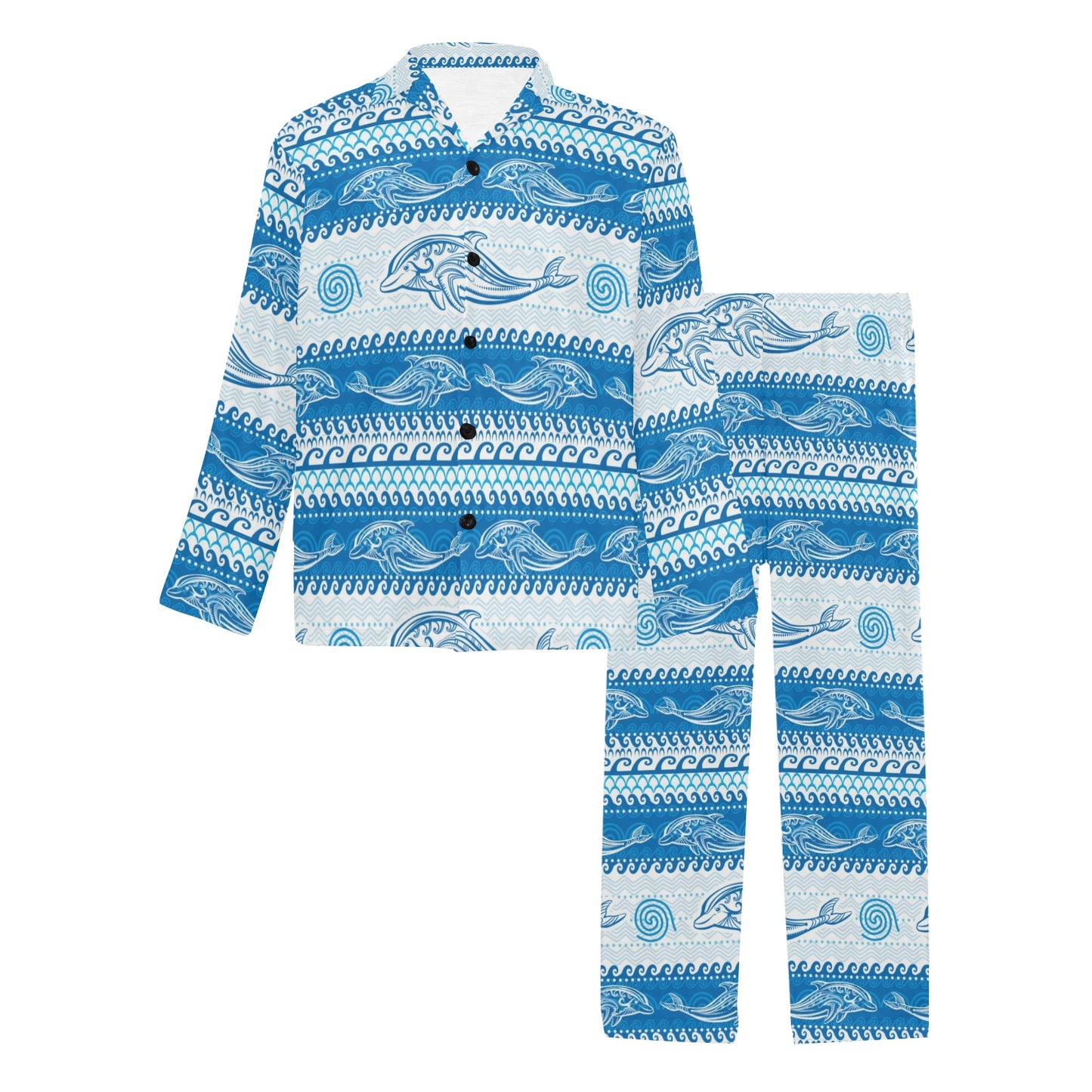 Dolphin Tribal Print Pattern Men's Long Pajama Set