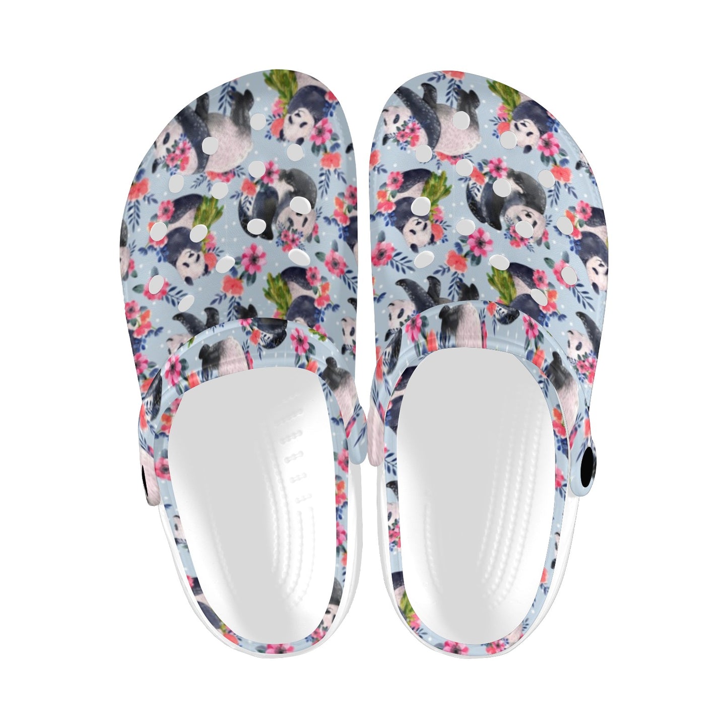 Panda Bear Flower Design Themed Print Unisex Clogs Shoes
