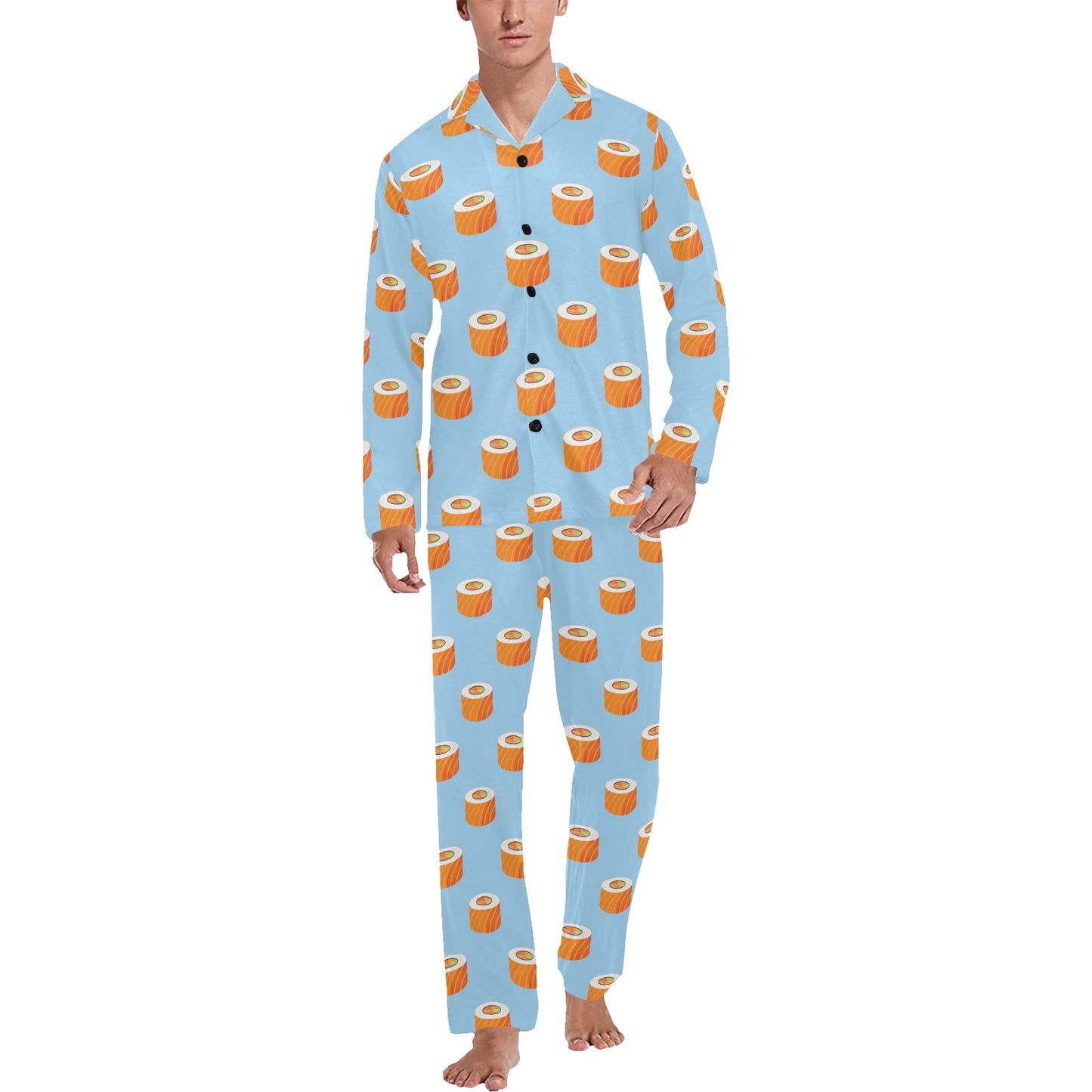 Salmon Sushi Print Design LKS307 Men's Long Pajama Set