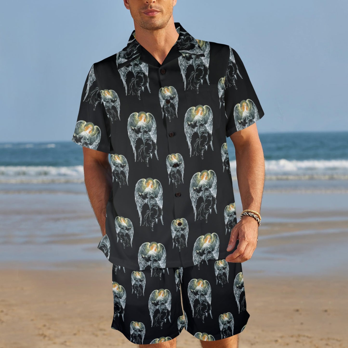 Angel with Wings Cute Design Print Men's Beach Shirt and Shorts Set