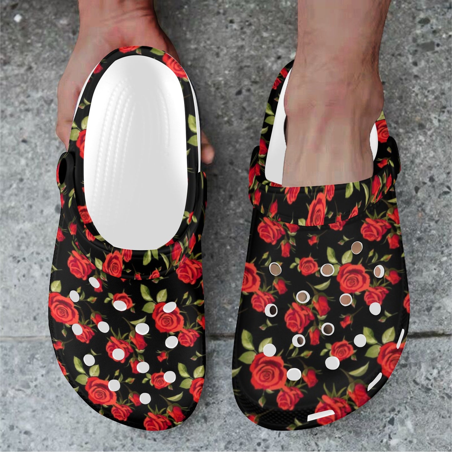 Red Rose Themed Print Unisex Clogs Shoes